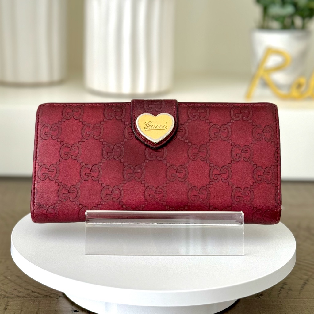 Gucci Guccissima Long Wallet With Heart - Burgundy